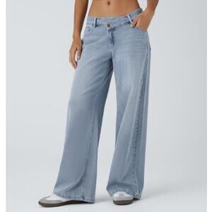 Halara Flex Asymmetric Low Rise Baggy Jeans Wide Leg Denim Pants Sz XL